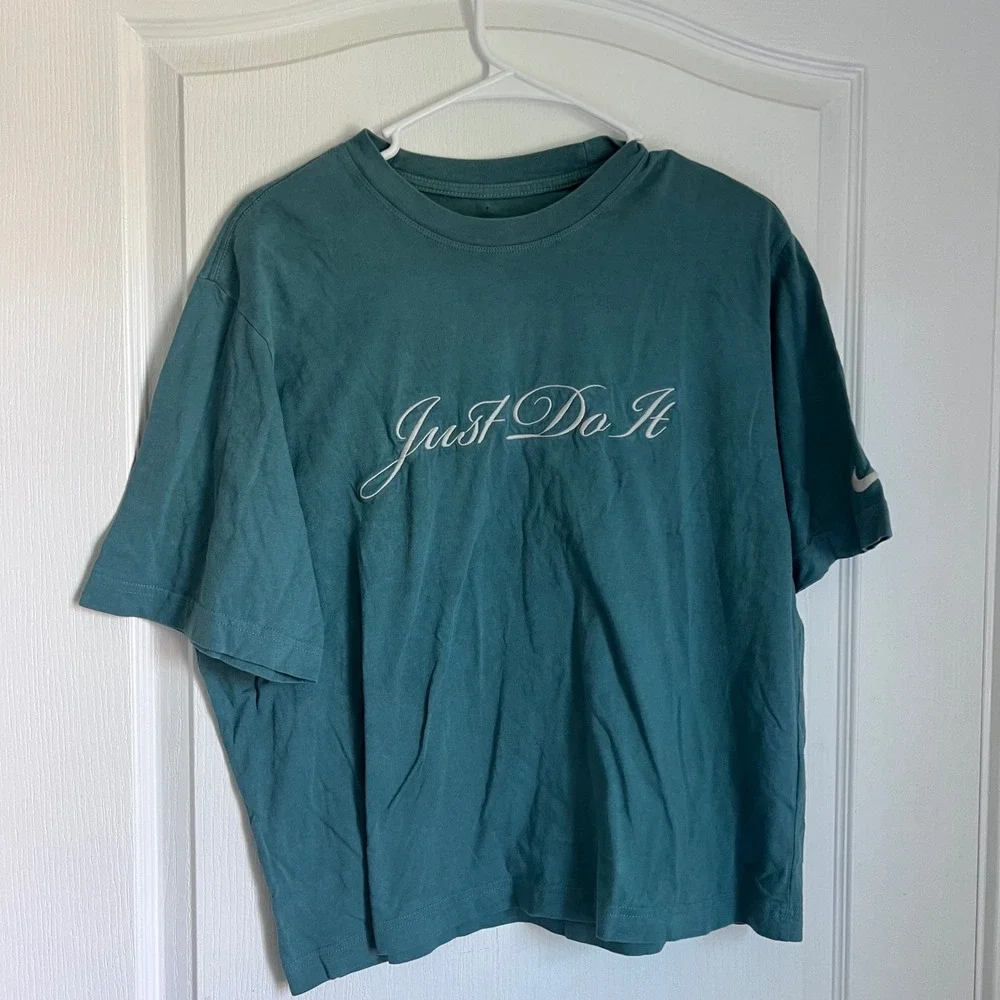 Nike The Nike Tee Loose Fit Teal Green Script Just Do It Cotton T-Shirt Womens M